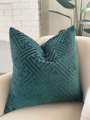22x22 Dark Green Geometric Velvet Pillow Cover