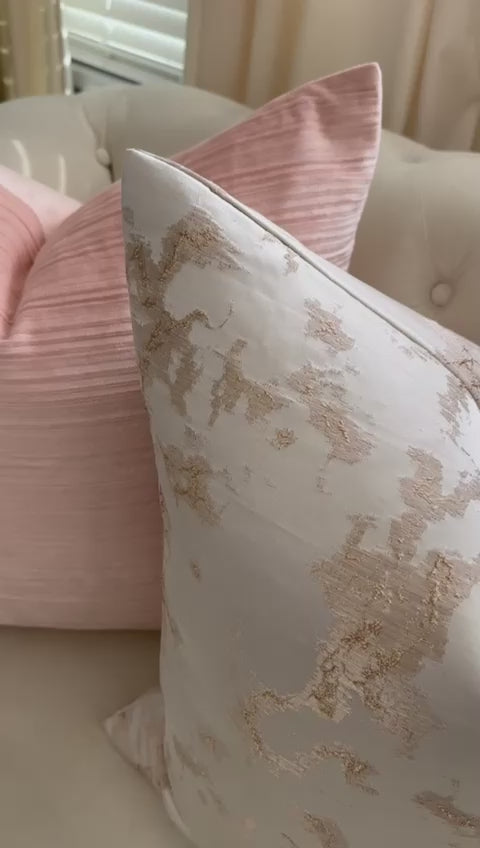 Load video: Jacquard Ivory Print Champagne Pillow Cover