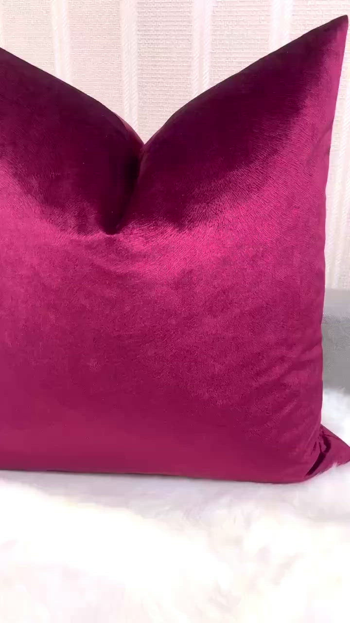 Load video: 22x22 Burgundy Velvet Pillow Cover