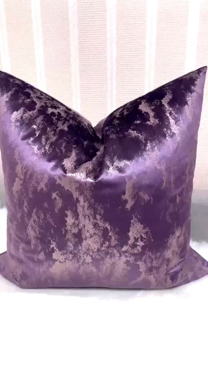 Load video: 22x22 Purple and Ivory Tone Pillow Cover