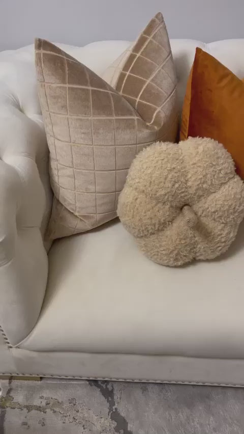 Load video: 22x22 Camel Beige Cut Velvet Pillow Cover