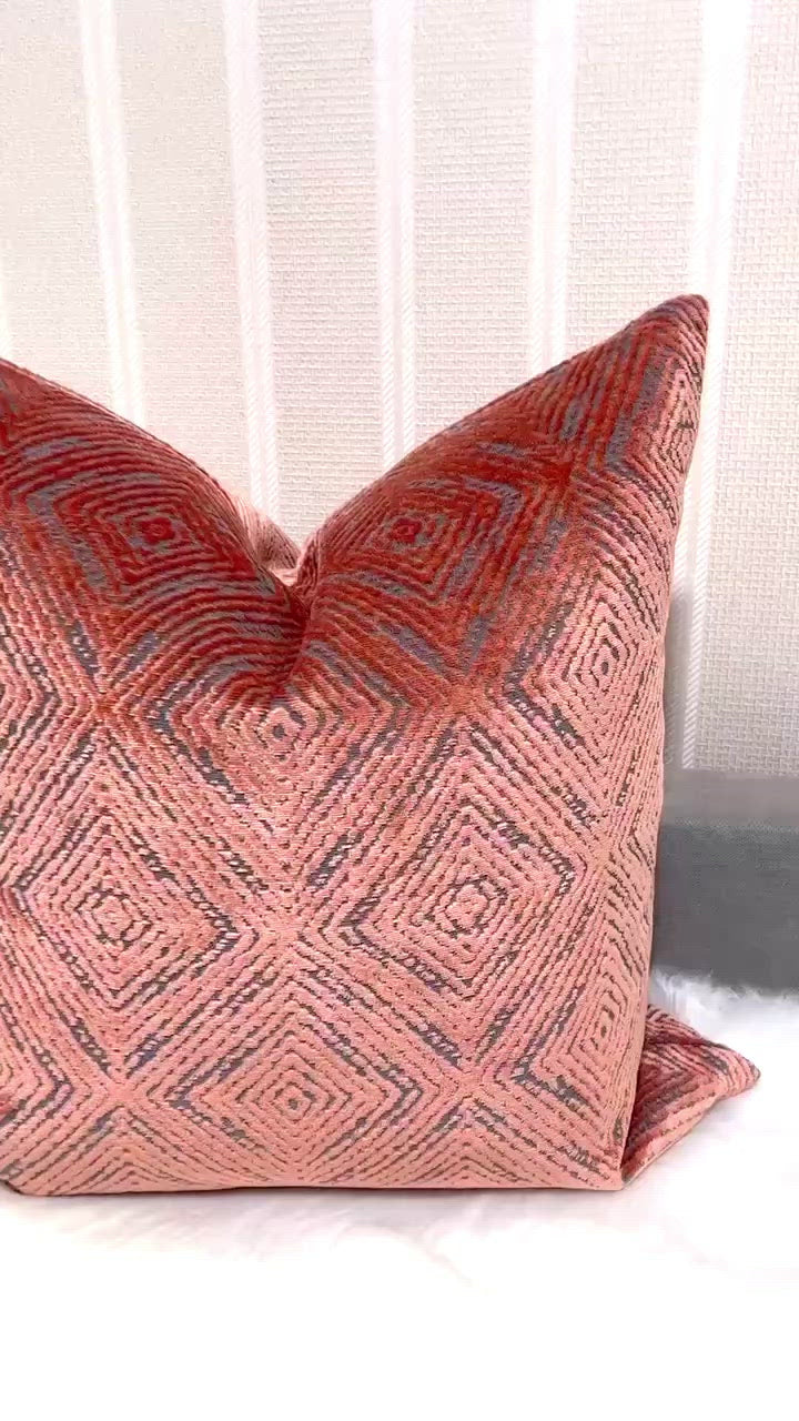 Load video: 22x22 Cut Velvet Burnt Orange Pillow Cover