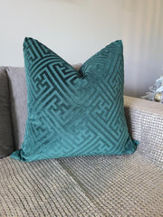 22x22 Dark Green Geometric Velvet Pillow Cover